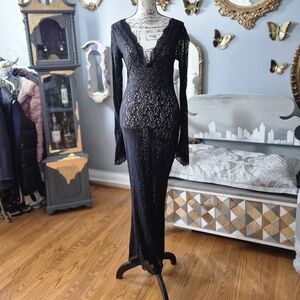 Missguided V-Neck Y2K Witchy Whimsigoth Goth Black Lace Dress Small